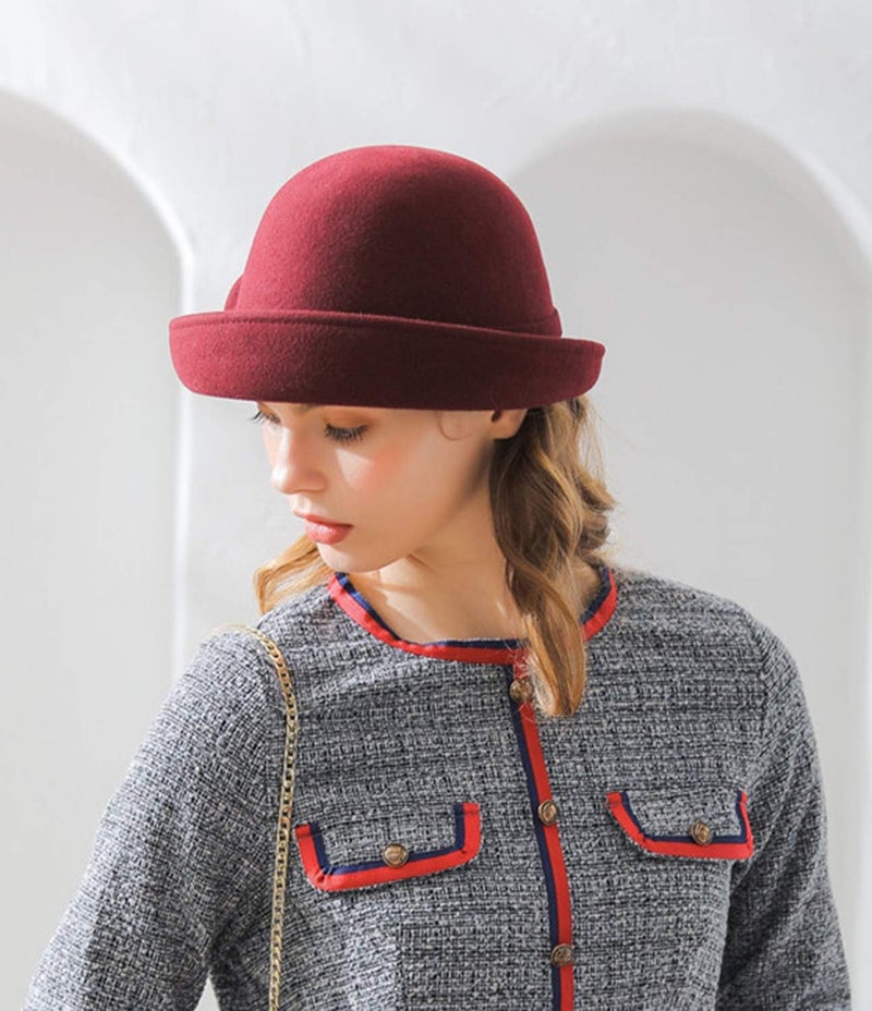 ORIDOOR Women Vintage Wool Felt Flowers Bucket Cloche Bowler Hat Church Wedding Dress Fascinator Hat Winter Felt Fedoras - Image 3